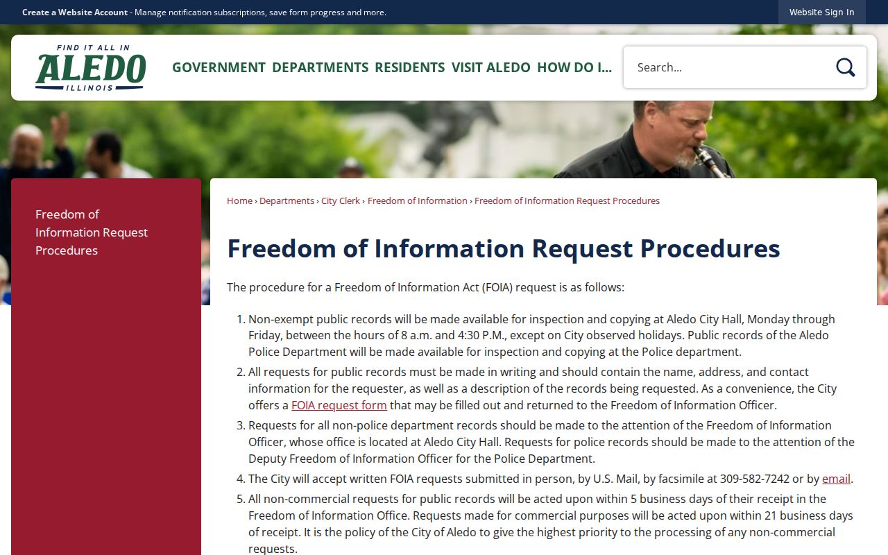 Aledo criminal history police FOIA procedure